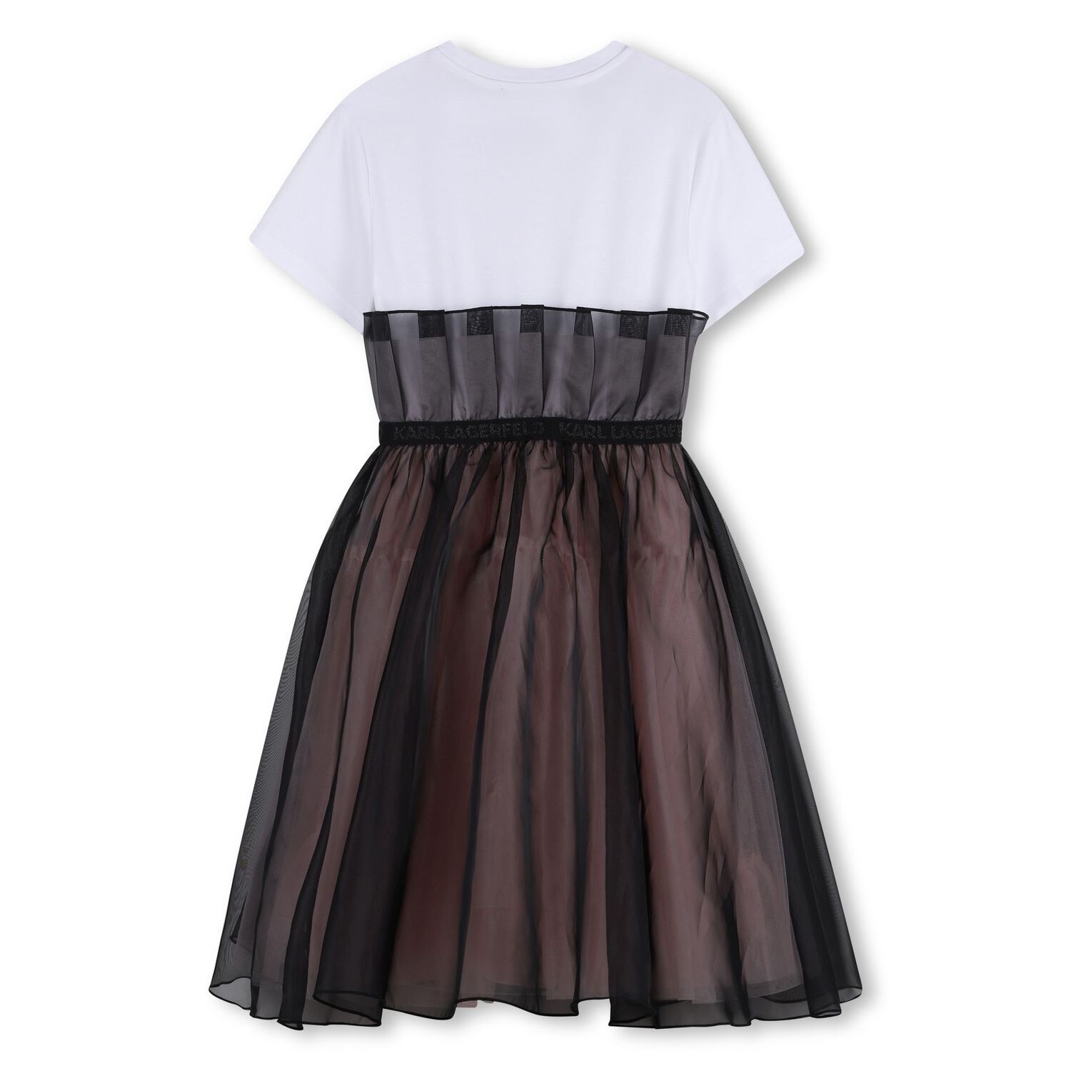 Girls White & Black Organza Dress, 1, hi-res