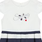 Girls White & Navy Blue Striped Dress, 1, hi-res
