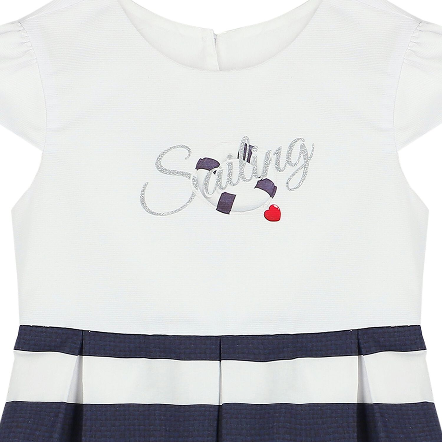 Girls White & Navy Blue Striped Dress, 1, hi-res image number null