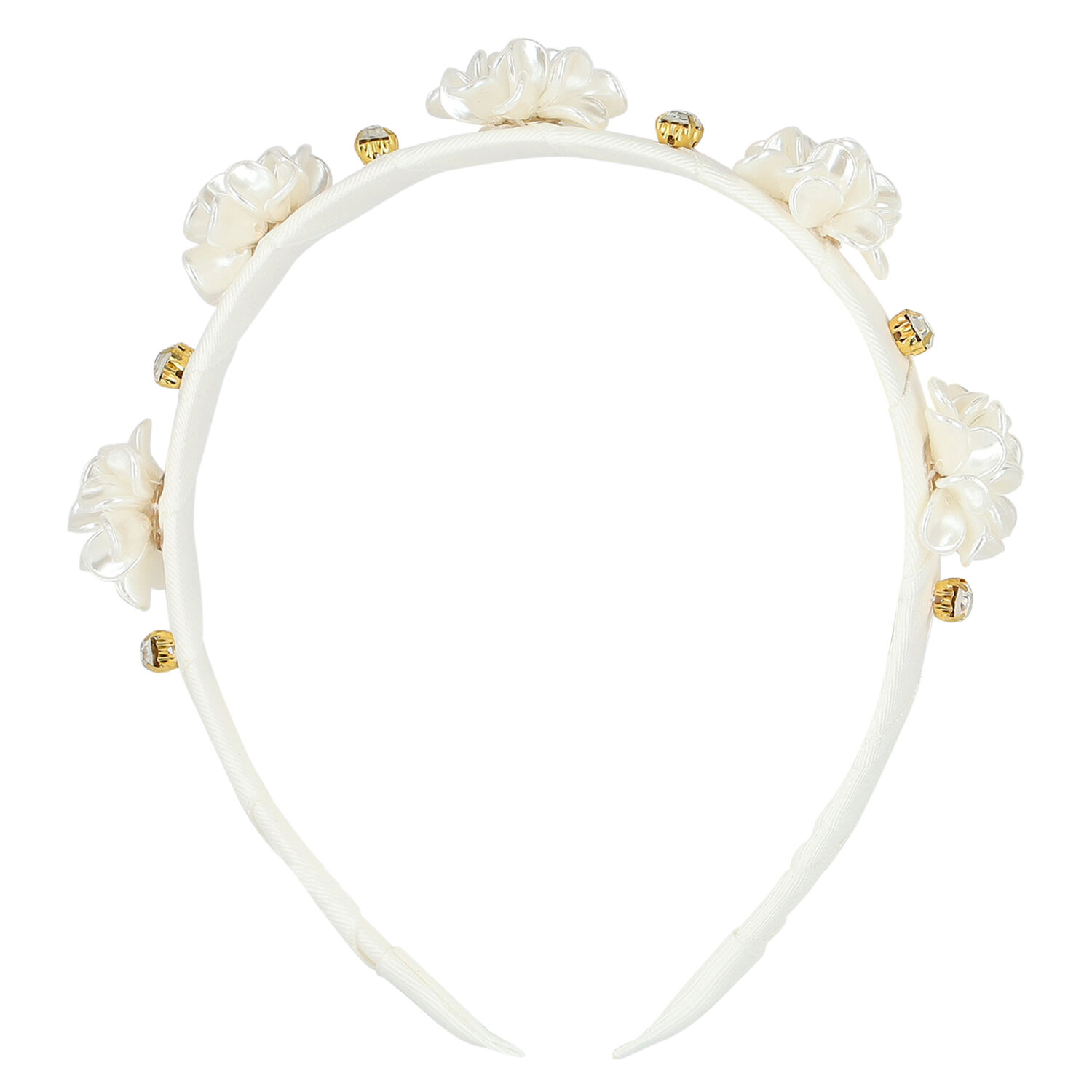 Girls Ivory Velvet Embellished Headband, 1, hi-res image number null