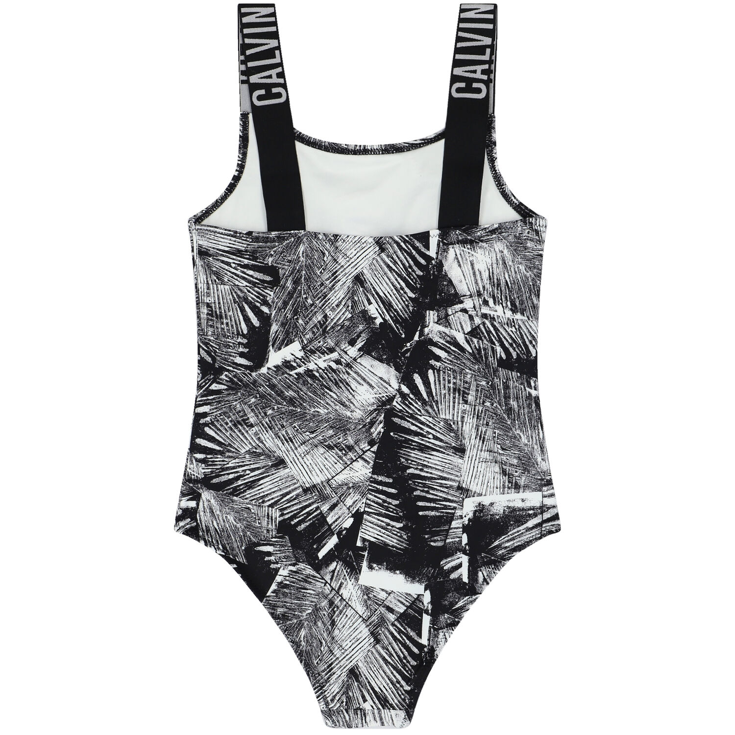 Girls Black and White Logo Swimsuit, 1, hi-res