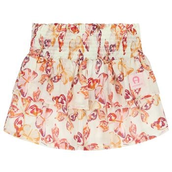 Girls Ivory & Pink Butterflies Logo Skirt