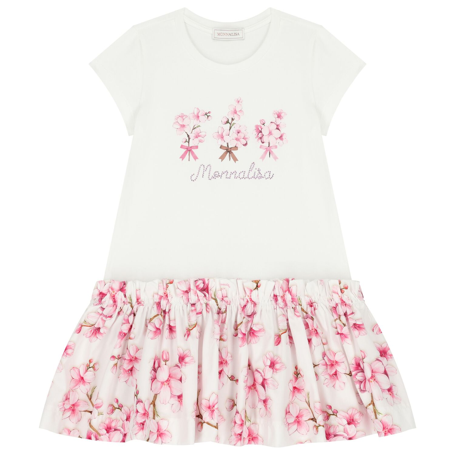 Girls White & Pink Cherry Blossom Dress, 1, hi-res image number null