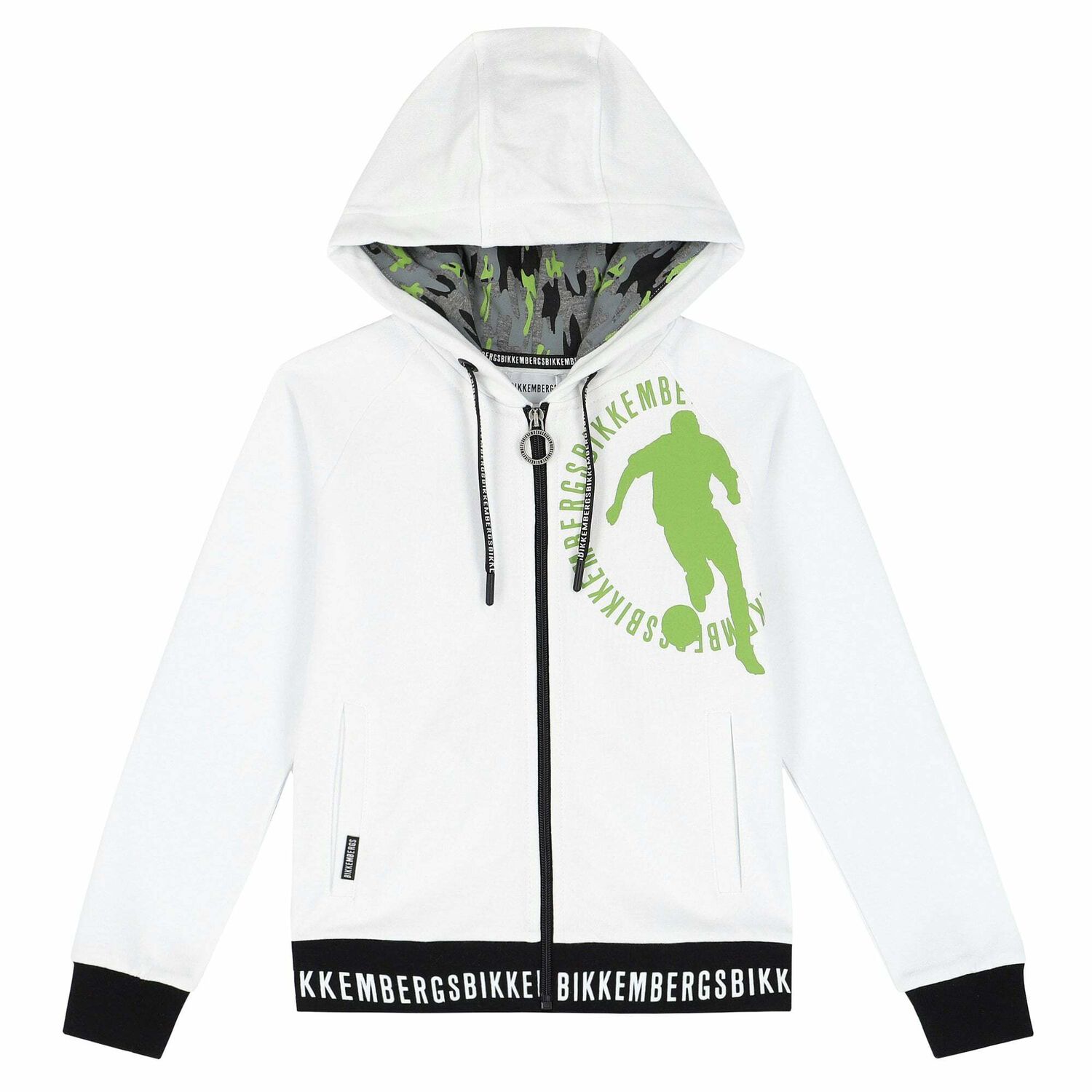 Boys White Hooded Jacket with Zip, 1, hi-res