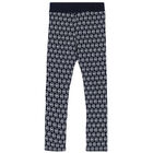 Girls Navy Logo Leggings, 1, hi-res