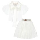 Girls White Pearls Tulle Skirt Set, 1, hi-res