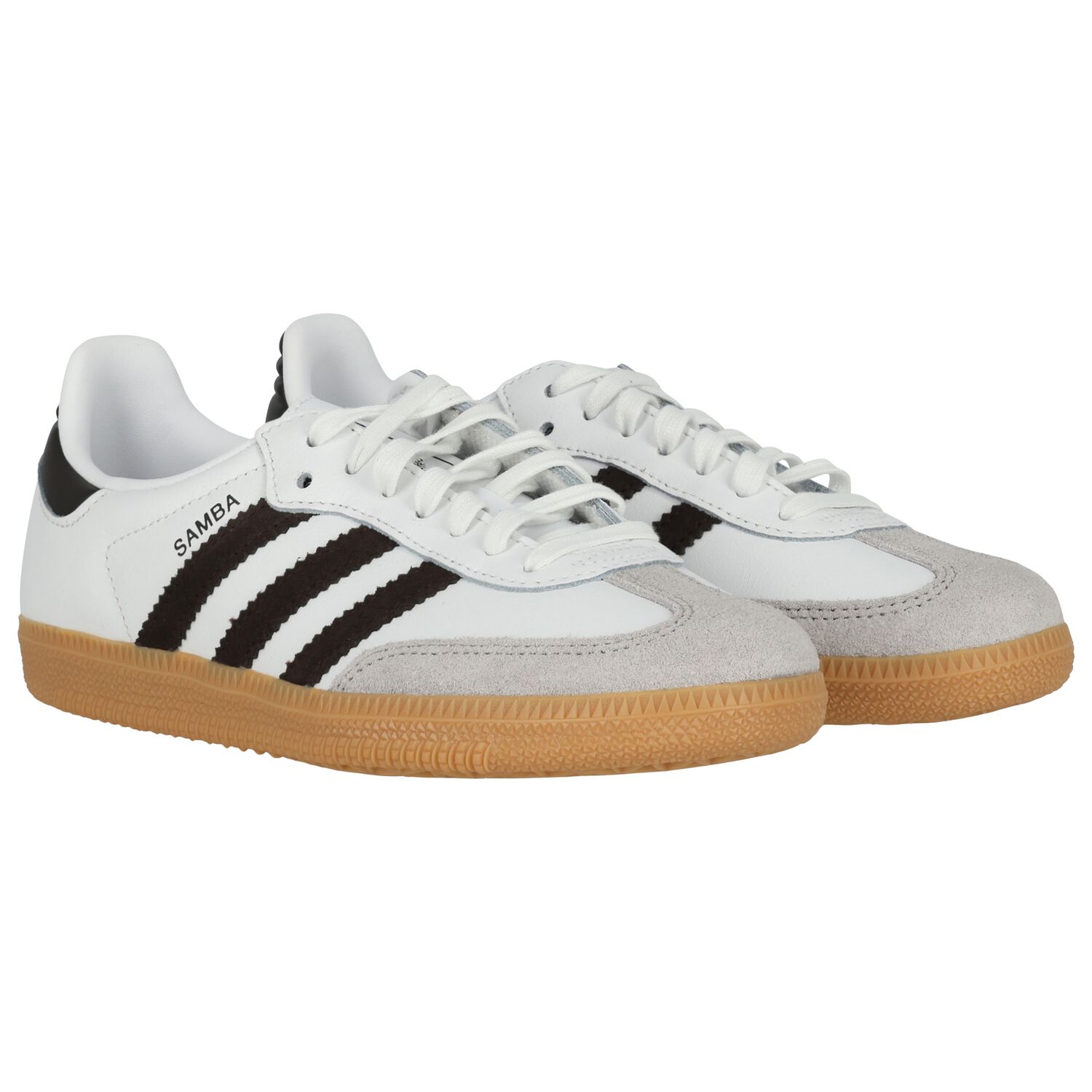 White & Brown Logo Samba Trainers, 1, hi-res