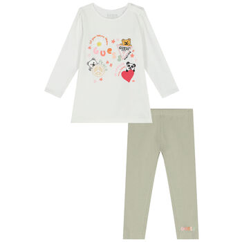 Baby Girls White & Green Leggings Set