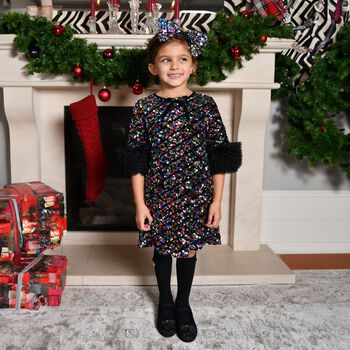 Girls Black Sequin & Ruffled Tulle Meryl Dress