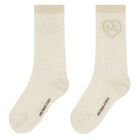 Girls Ivory & Gold Logo Socks, 1, hi-res