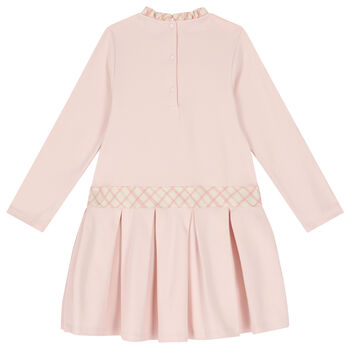 Girls Pink Check Bow Dress