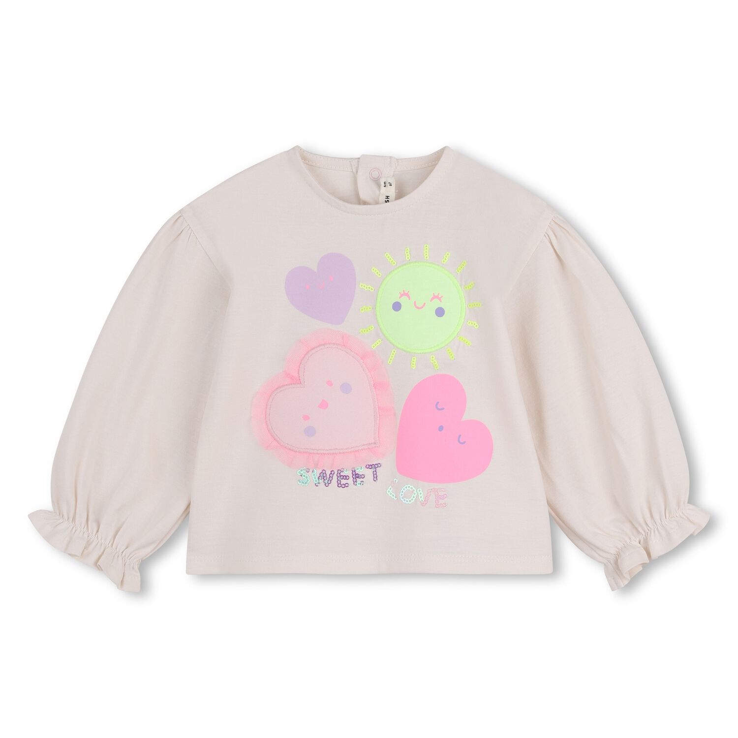 Younger Girls Ivory Heart Long Sleeeve Top, 1, hi-res