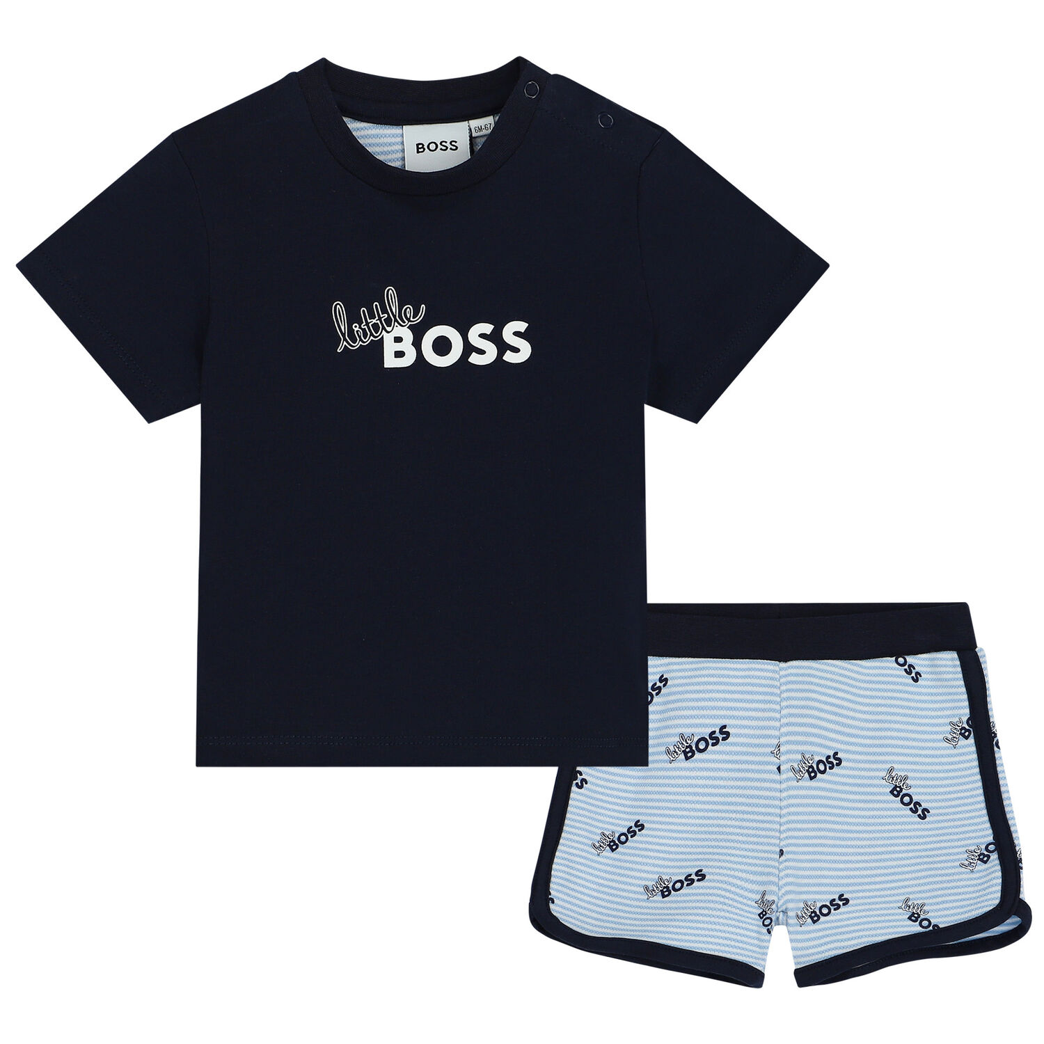 Baby Boys Navy Blue Logo Shorts Set, 1, hi-res