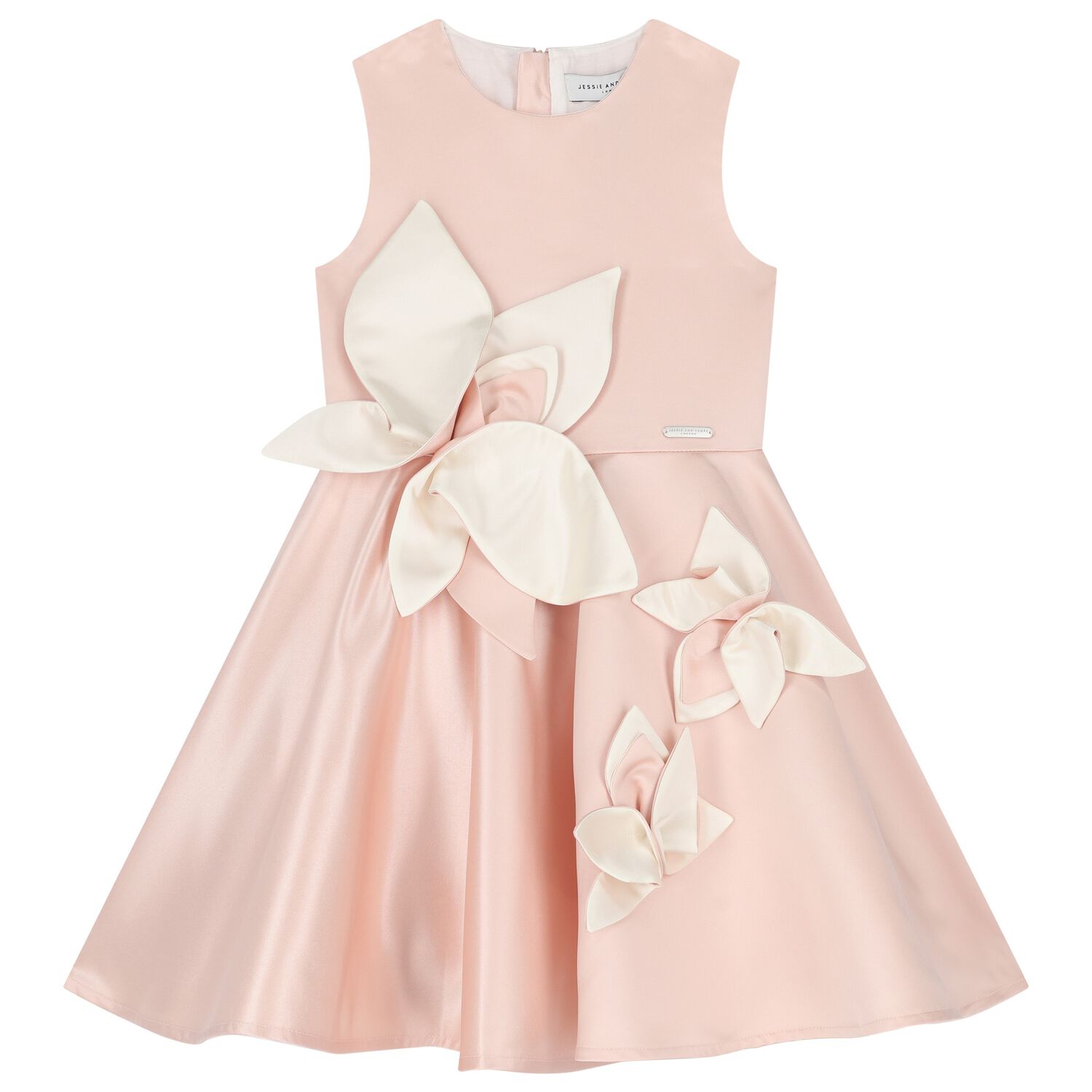 Girls Pink Satin Floral Dress, 1, hi-res image number null