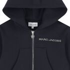 بلوزة بغطاء رأس وسحاب بشعار أزرق داكن للبنات, 1, hi-res