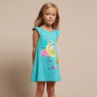Girls Blue Flamingo Dress, 2, hi-res