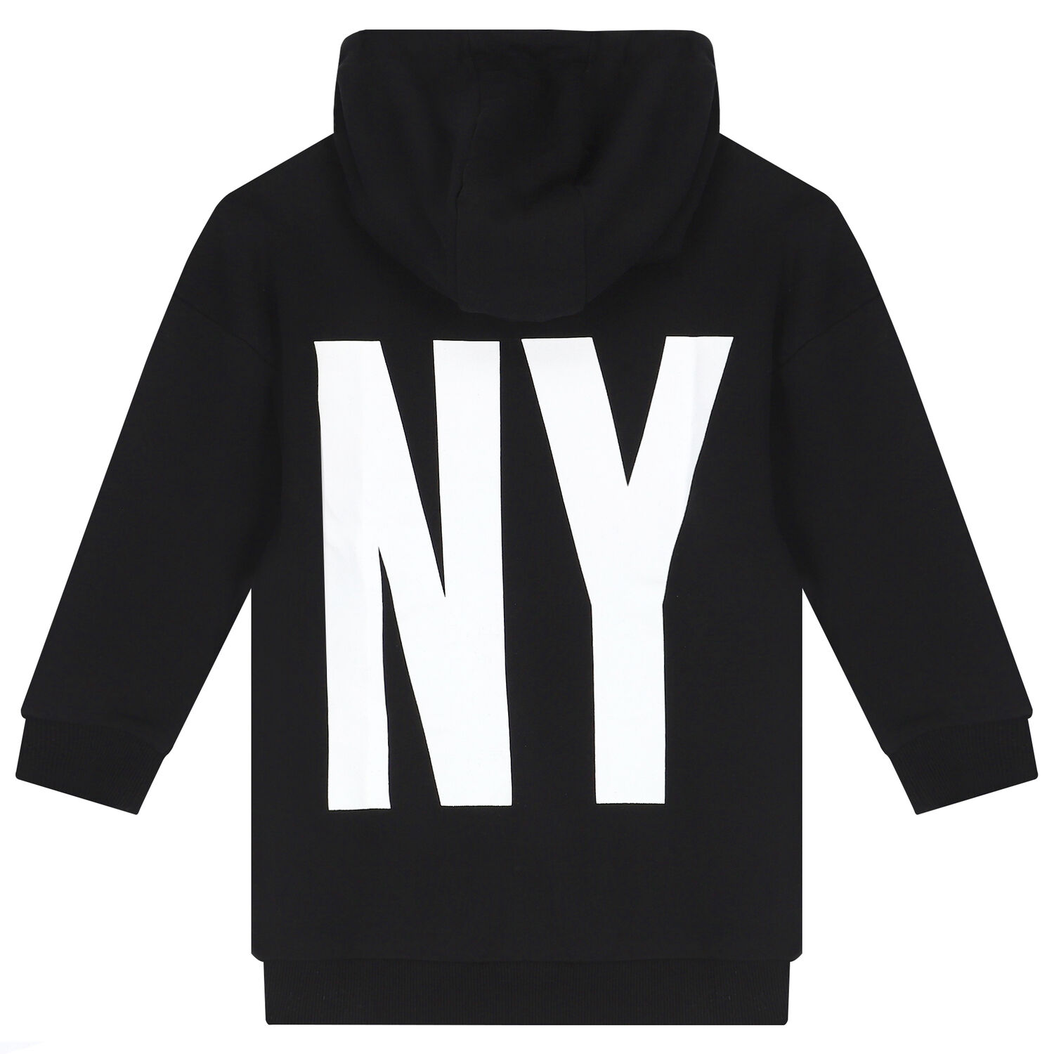 Girls Black Logo Hooded Dress, 1, hi-res