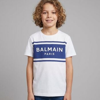 Boys White & Blue Logo T-Shirt