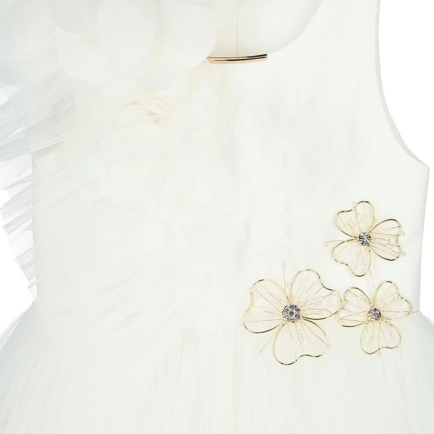 Girls White Tulle Flower Dress, 1, hi-res image number null