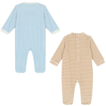 Baby Boys Blue, Beige & Ivory Bunny Babygrow ( 2-Pack )