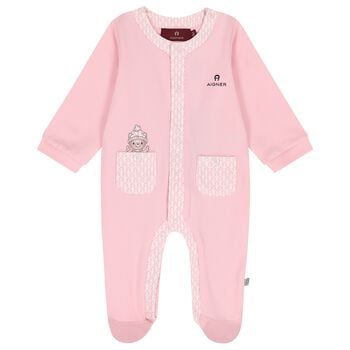 Baby Girls Pink Teddy Bear Logo Babygrow