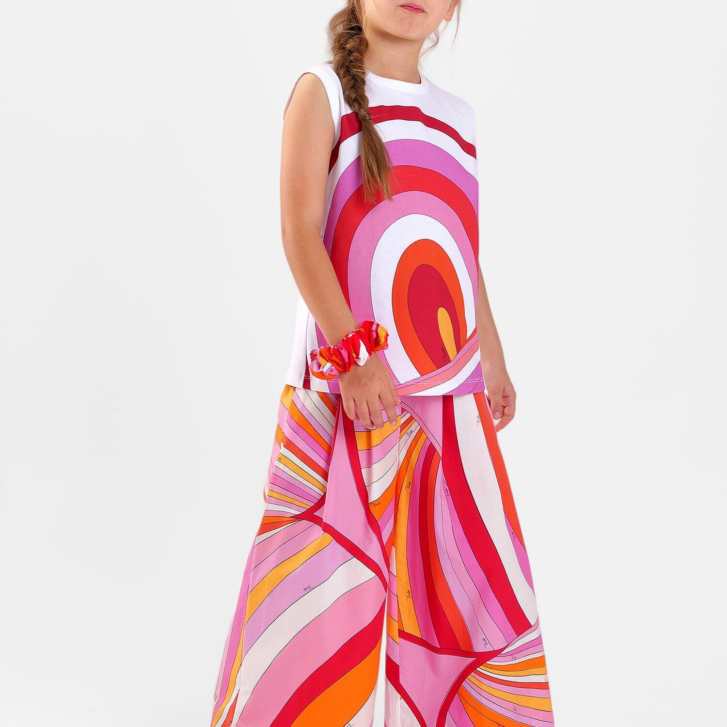 Girls Pink & Orange Onde Trousers, 1, hi-res