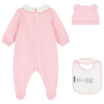 Baby Girls Pink & White Teddy Bear Logo Babygrow Gift Set