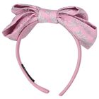 Girls Pink & Silver Jacquard Floral Headband, 1, hi-res
