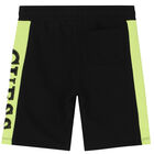 Boys Black & Green Logo Shorts, 1, hi-res