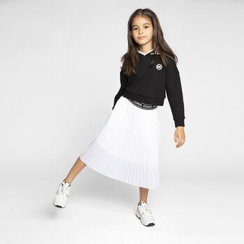 Girls White Pleated Logo Skirt