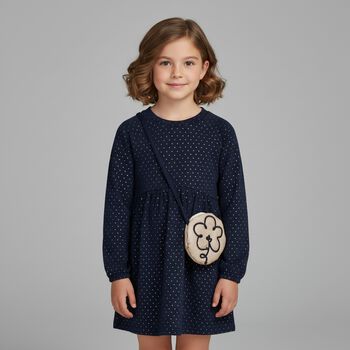 Girls Navy Blue Flower Dress Set