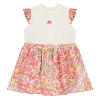 Younger Girls Ivory & Pink Floral Paisley Dress