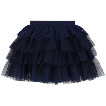 Girls Navy Blue Lace & Tulle Skirt