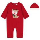 Baby Girls Red Reindeer Romper Set, 1, hi-res