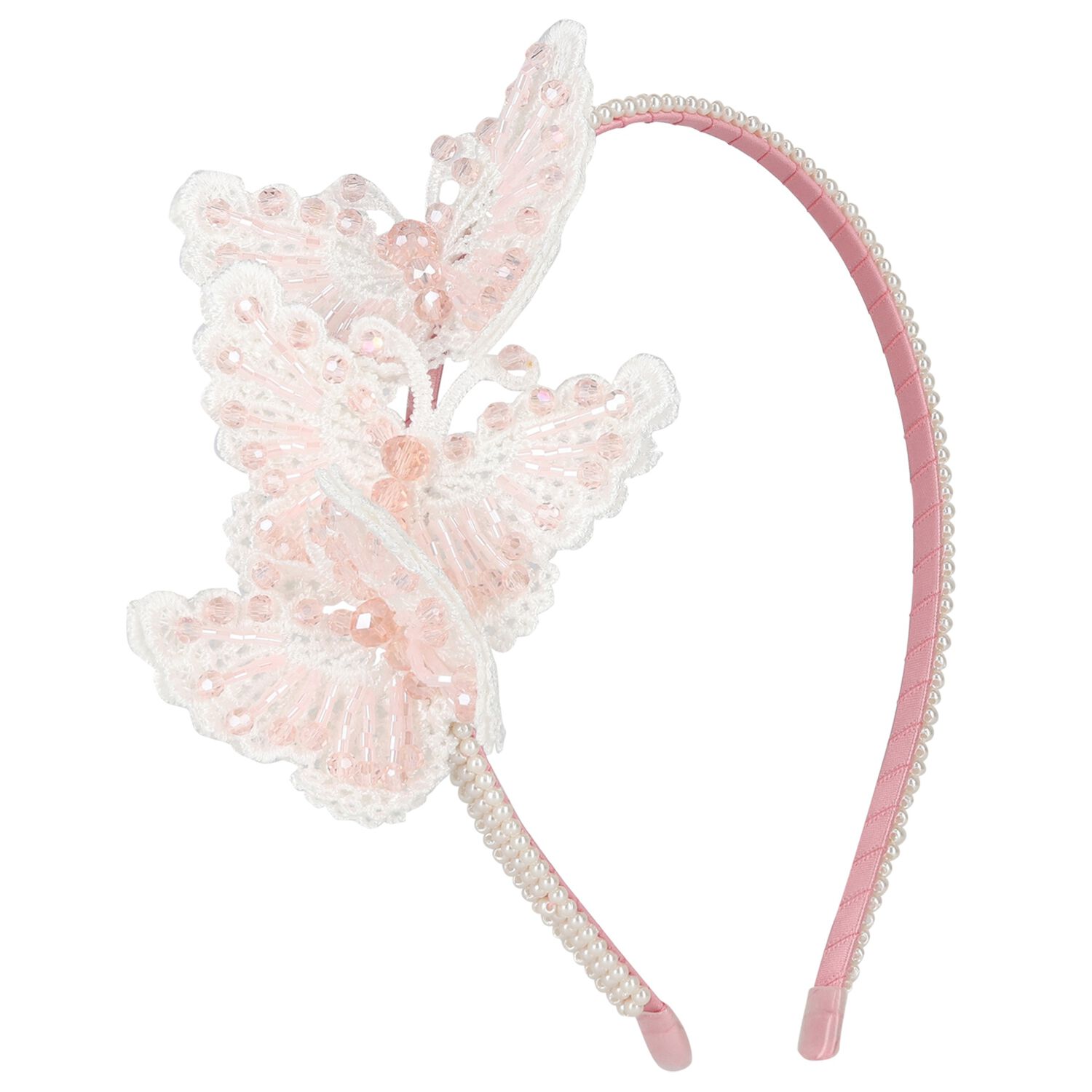 عصابة رأس على شكل فراشة مزخرفة باللونين الأبيض والوردي للفتيات, 2, hi-res