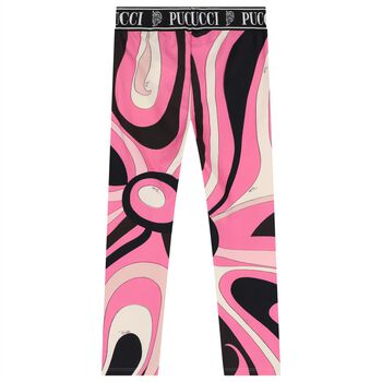 Girls Pink Vortice Logo Leggings