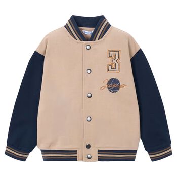 Boys Beige & Navy Blue Basketball Bomber Jacket