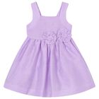 Girls Lilac Flower Linen Dress, 2, hi-res