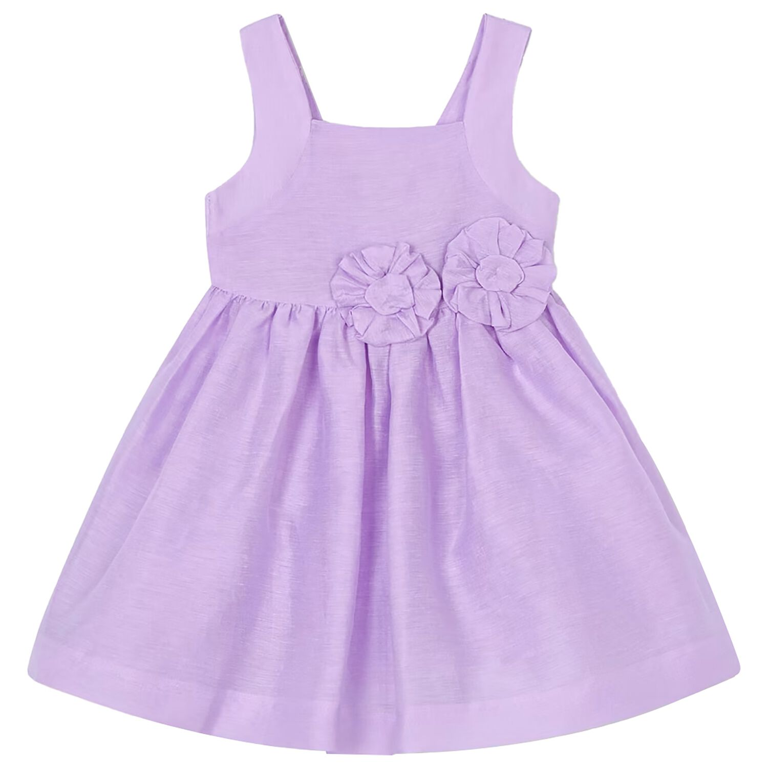 Girls Lilac Flower Linen Dress, 2, hi-res