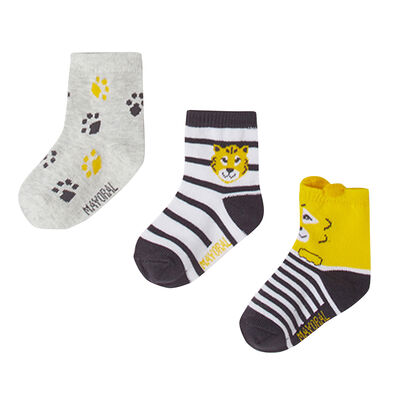 Baby Boys Grey, White & Yellow Socks (3 Pack)
