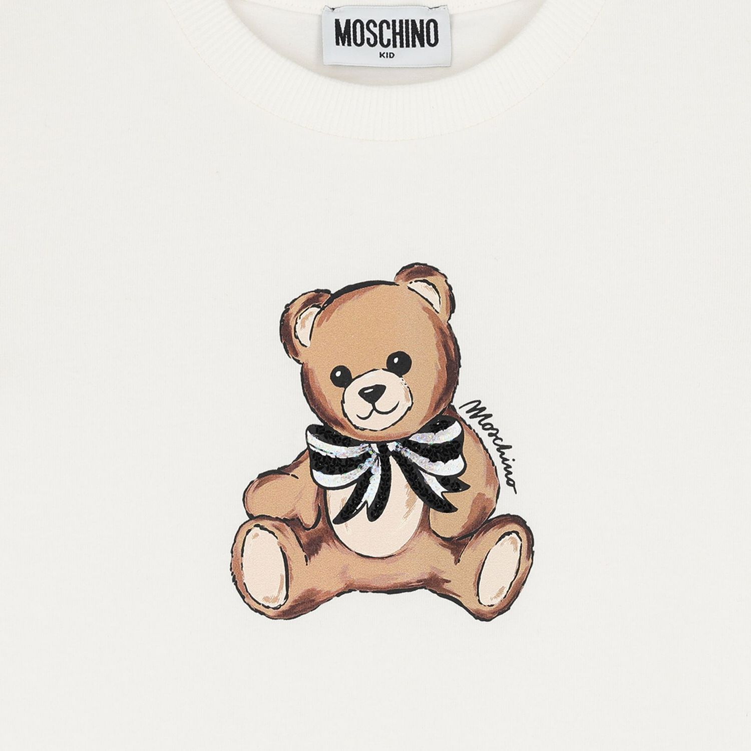 Girls White Teddy Bear Logo T-Shirt, 1, hi-res image number null