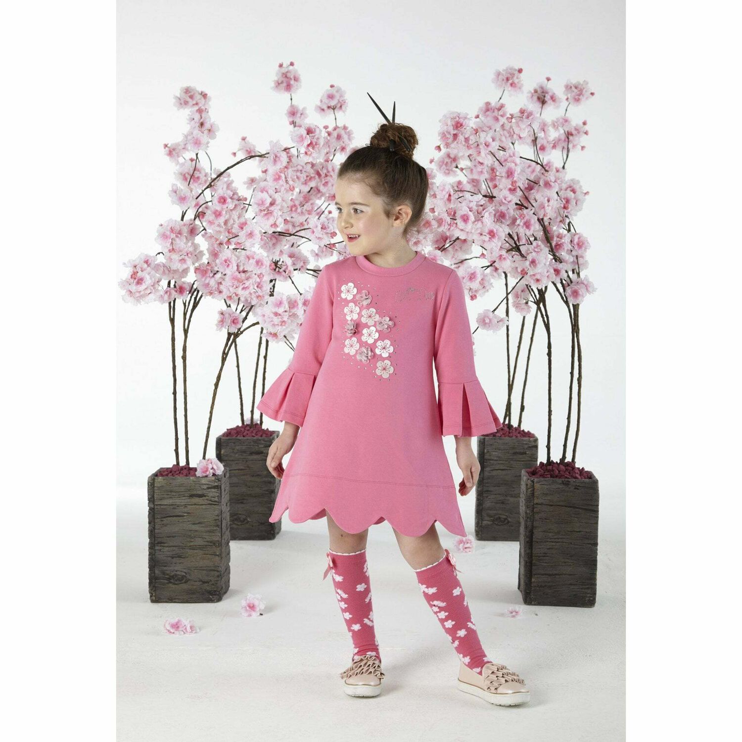 Girls Pink Cotton Dress, 1, hi-res