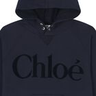 Girls Navy Blue Logo Hooded Dress, 1, hi-res