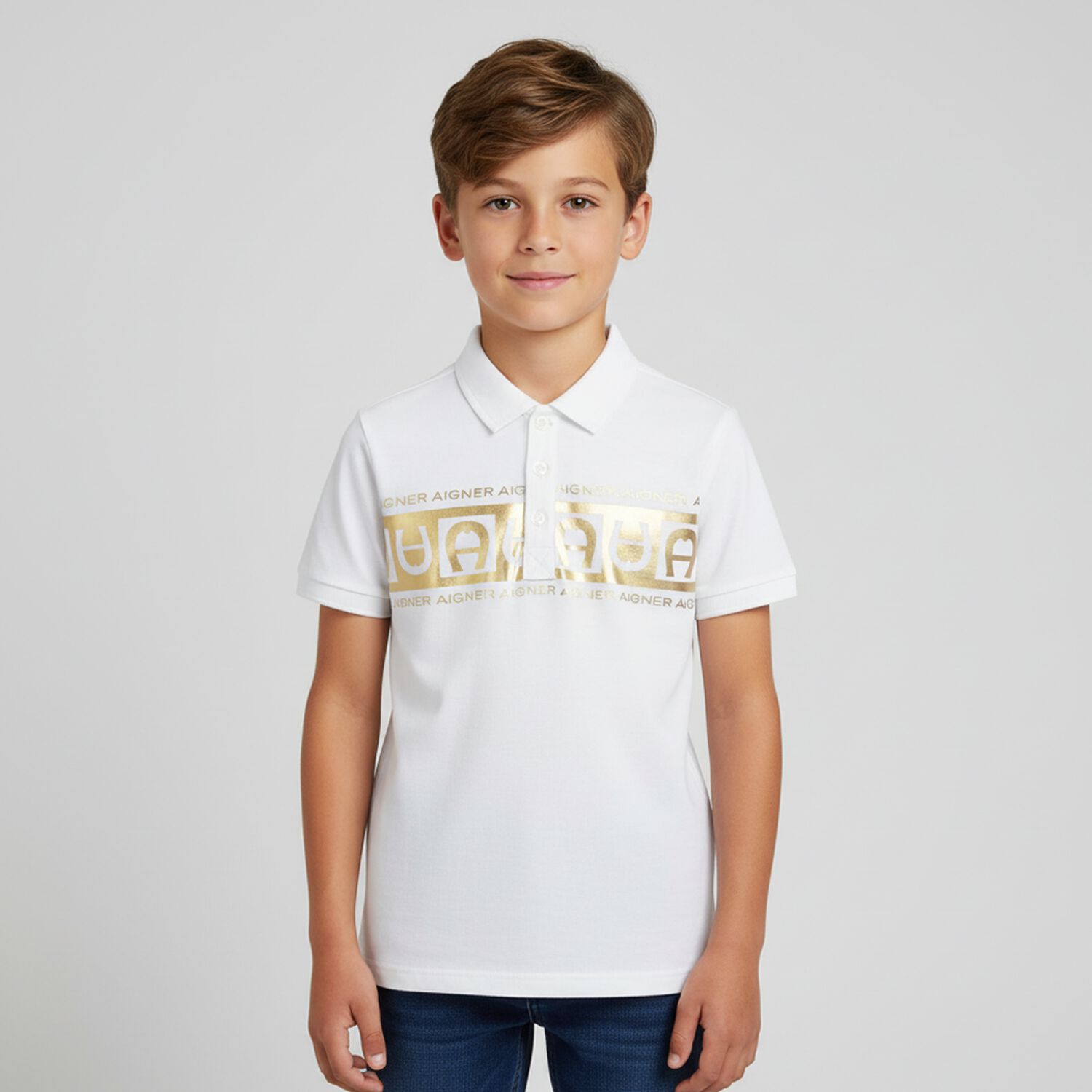Boys White & Gold Polo Shirt, 1, hi-res image number null