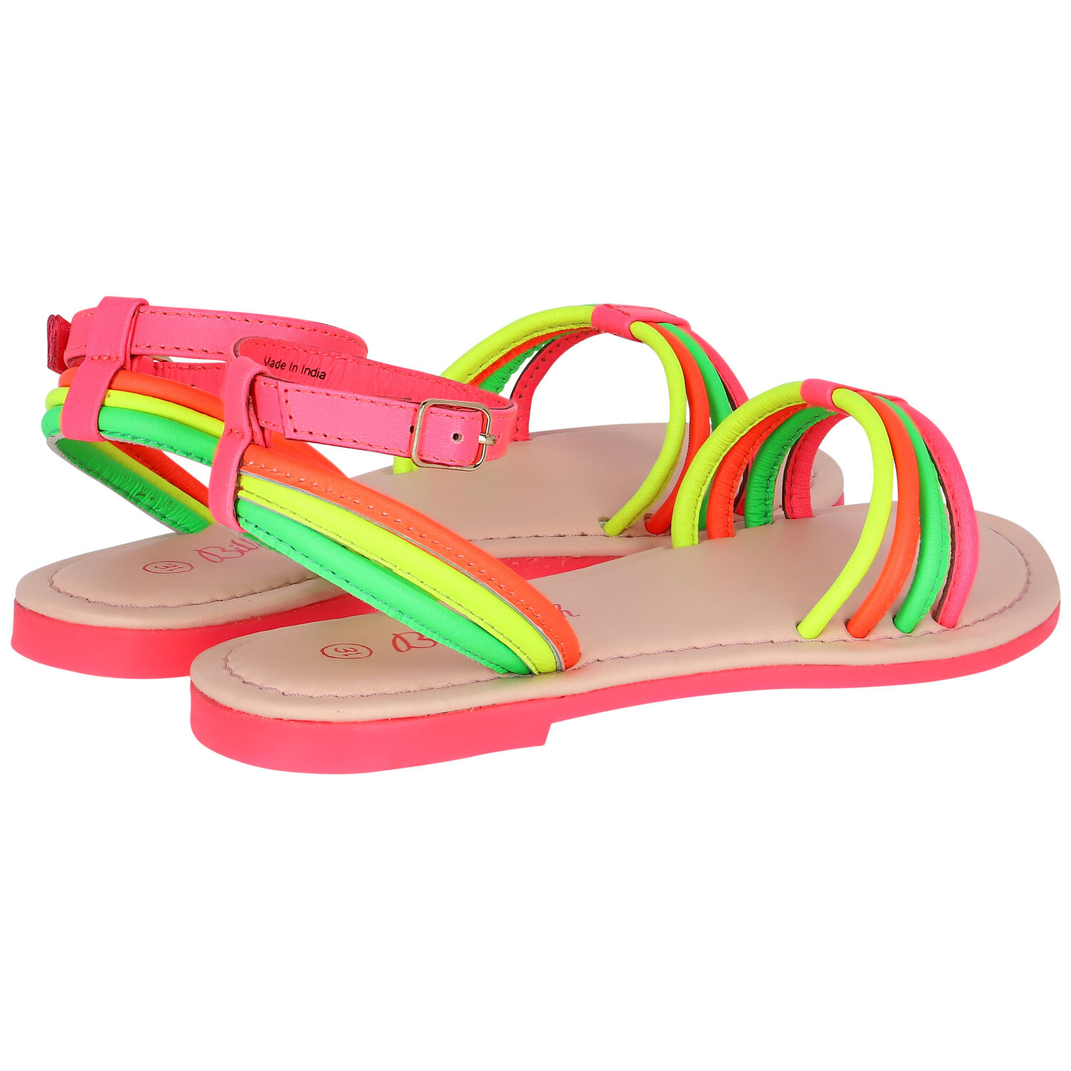 Girls Neon Pink, Yellow & Orange Sandals, 1, hi-res image number null