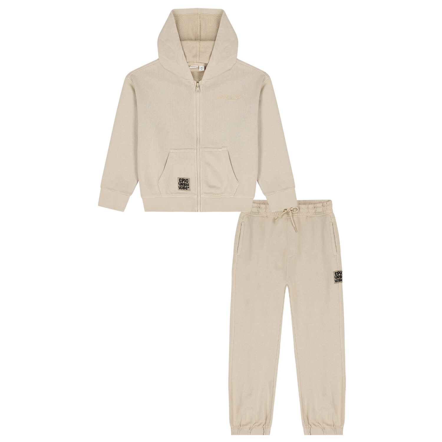 Boys Beige Embroidered Tracksuit, 1, hi-res