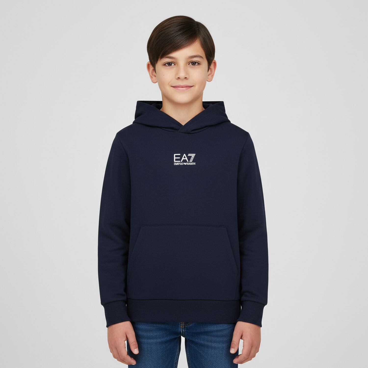 Boys Navy Blue Logo Hooded Top, 4, hi-res image number null