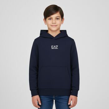 Boys Navy Blue Logo Hooded Top