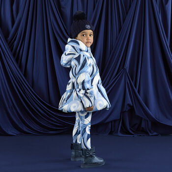 حذاء بناتي أزرق معدني من الجلد الصناعي مع فيونكة