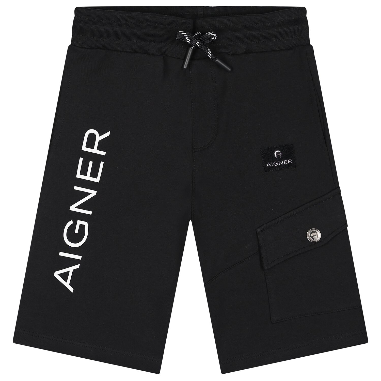 Boys Black Logo Shorts, 1, hi-res